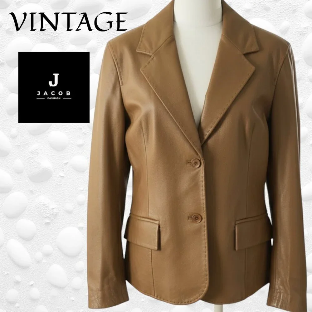Vintage‑Era JACOB Caramel 100% Leather Jacket – L - NWT - Picture 1 of 10